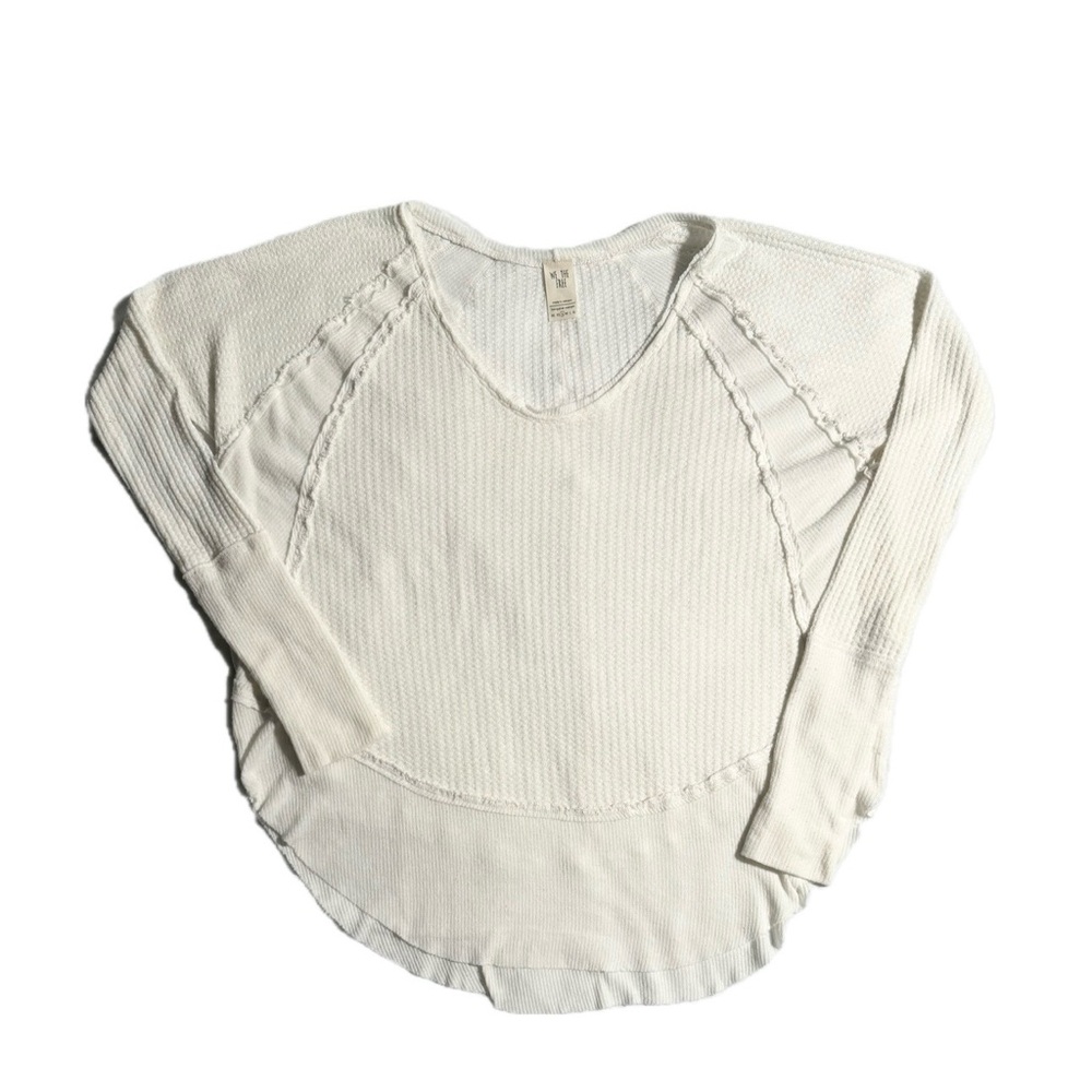 Free People We The Free Cream Waffle Knit Thermal Top – Oversized, Slouchy Fit